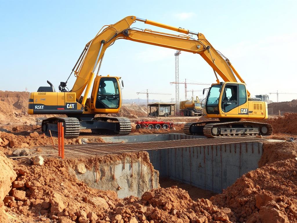 Fundação de obra com máquinas pesadas